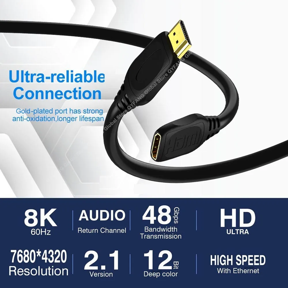 Cable extensor Compatible con HDMI 8K, Cable 2,1 Compatible con HDMI, Cable macho a hembra para interruptor HDTV PS4, extensión Compatible con HDMI