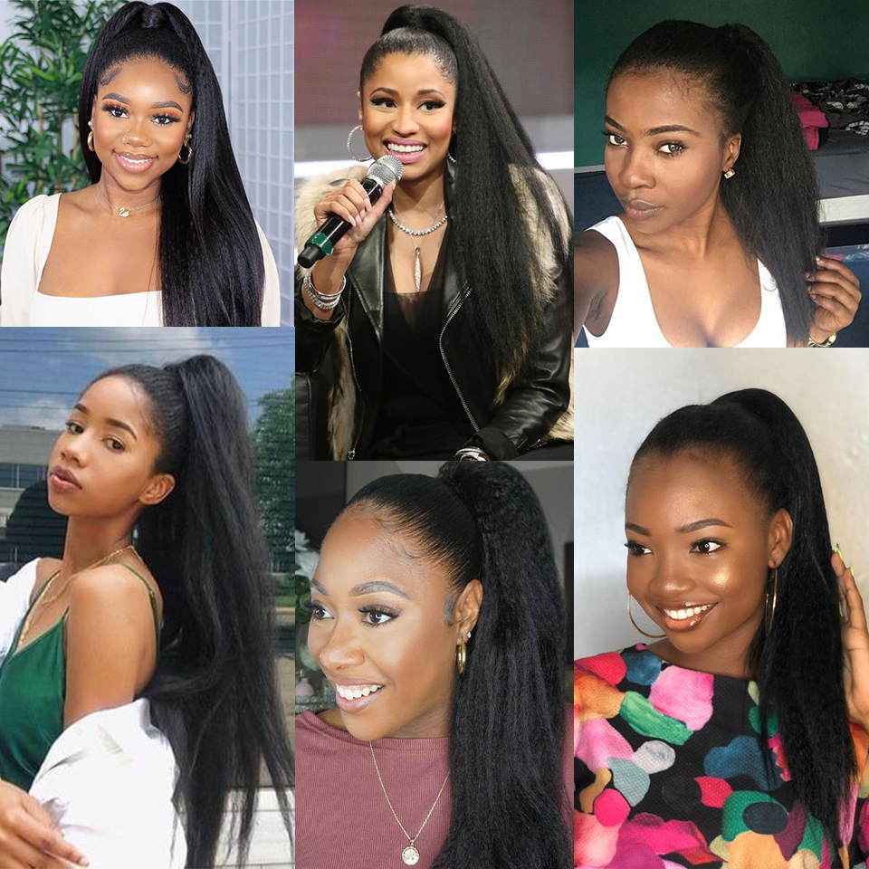 ポニーテールの形をしたブラジルのかつら,自然な髪,ポニーテールのクリップ付き,女性用,120g