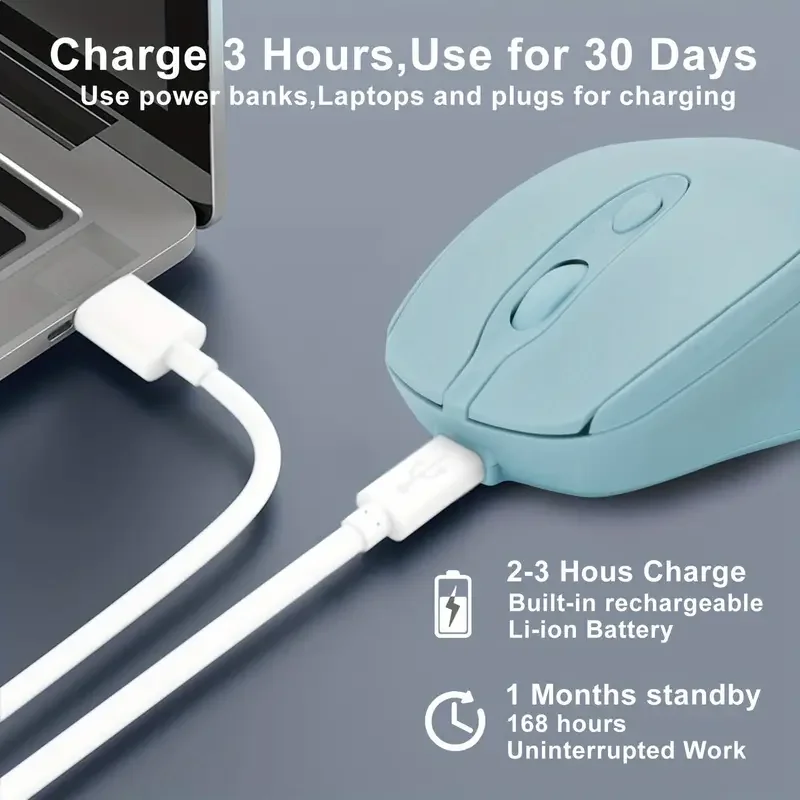 Ratón inalámbrico recargable para ordenador, Mouse inalámbrico Compatible con Bluetooth de 2,4G, USB, silencioso, para PC, portátil, Macbook y tableta