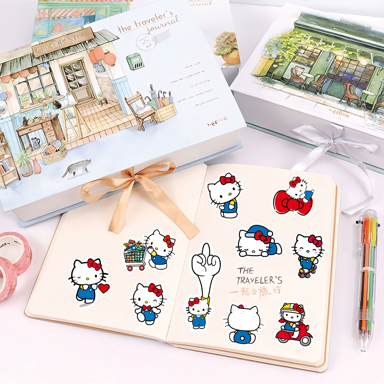 100 pçs bonito olá kitty dos desenhos animados sanrio adesivos para scrapbook caso de telefone portátil guitarra notebook kawaii anime adesivo crianças brinquedos