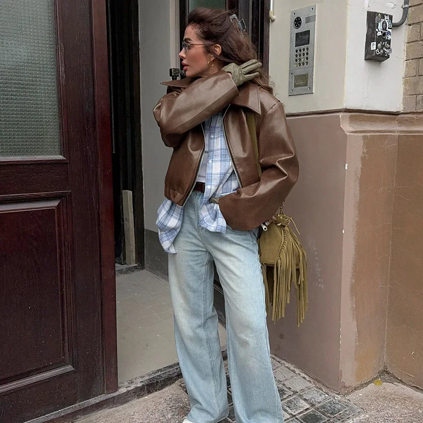 Angola Rode Leren Jas Zip Motorjassen Bomberjack Mode Bovenkleding Herfst Winter Tops Vrouwen Kleding Jas Streetwear