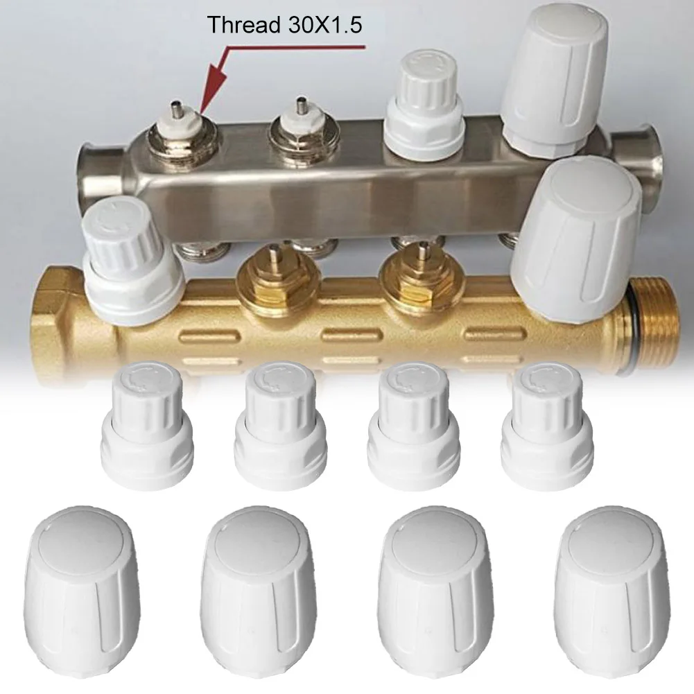 Tapa de válvula de radiador de repuesto, colector de calefacción de suelo, accesorios de interruptor de rueda manual, tapa de radiador de plástico blanco M30x1,5, 4 Uds.