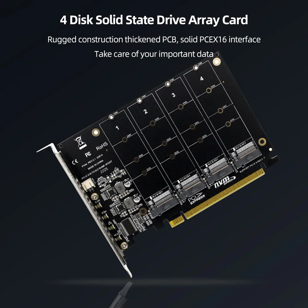 2230/2242/2260/2280 Host Controller Expansion Card LED Indicator 4 Port M.2 NVME SSD To PCIE X16 Adapter Converter Card Support