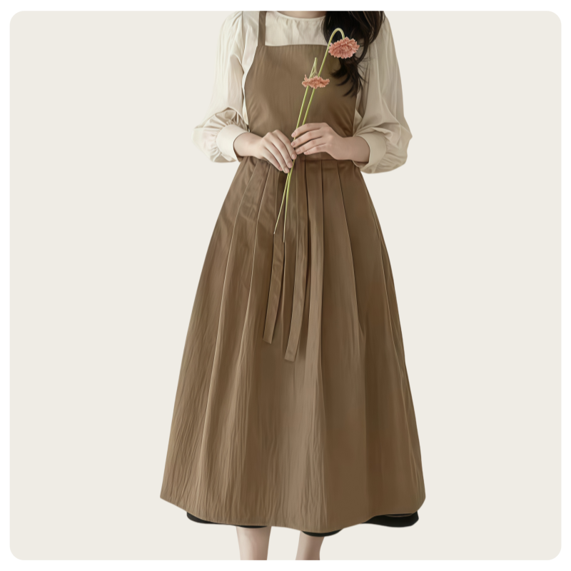 Avental longo elegante para mulheres com design de bolso, tecido impermeável e à prova de óleo, comprimento ajustável, adequado para trabalho e uso doméstico e para pintura