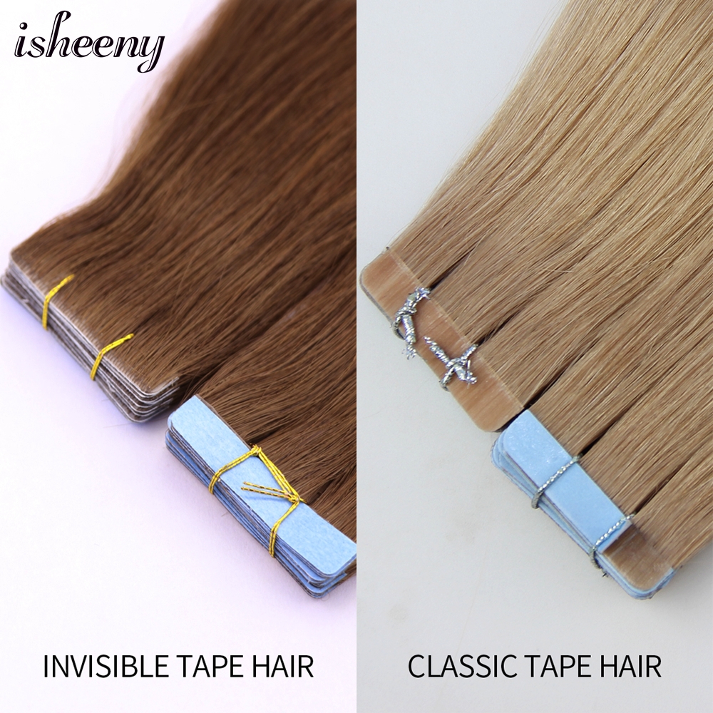 Isheeny เทปที่มองไม่เห็นในส่วนขยายของผม 12 "16" 20 "22" Skin Weft เทป Ins 10pcs ธรรมชาติตรงเครื่อง remy Human Hair