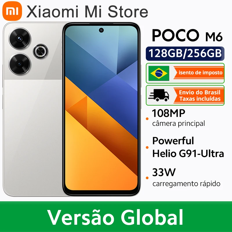 Poco m6 versão global smartphone 128gb/256gb mediatek helio g91 ultra 6.79 ''90hz display 33w carregamento rápido 5030mah 108mp nfc