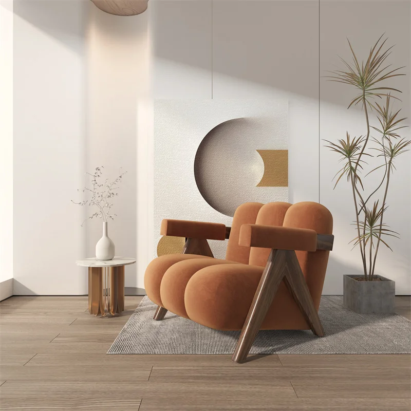Home Balcony Nordic Wood Living Room Chairs Modern Living Room Sofas Single Leisure Back Armchair Fabric Sofa Chair Furniture