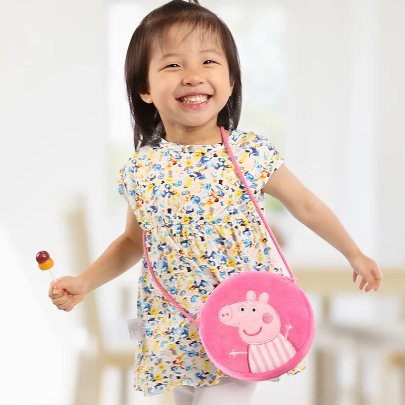 100 % echtes Peppa Pig Kawaii Plüsch runder Rucksack Spielzeug George Kindergarten Cartoon Umhängetasche Geldbörse Mädchen Geburtstagsgeschenk