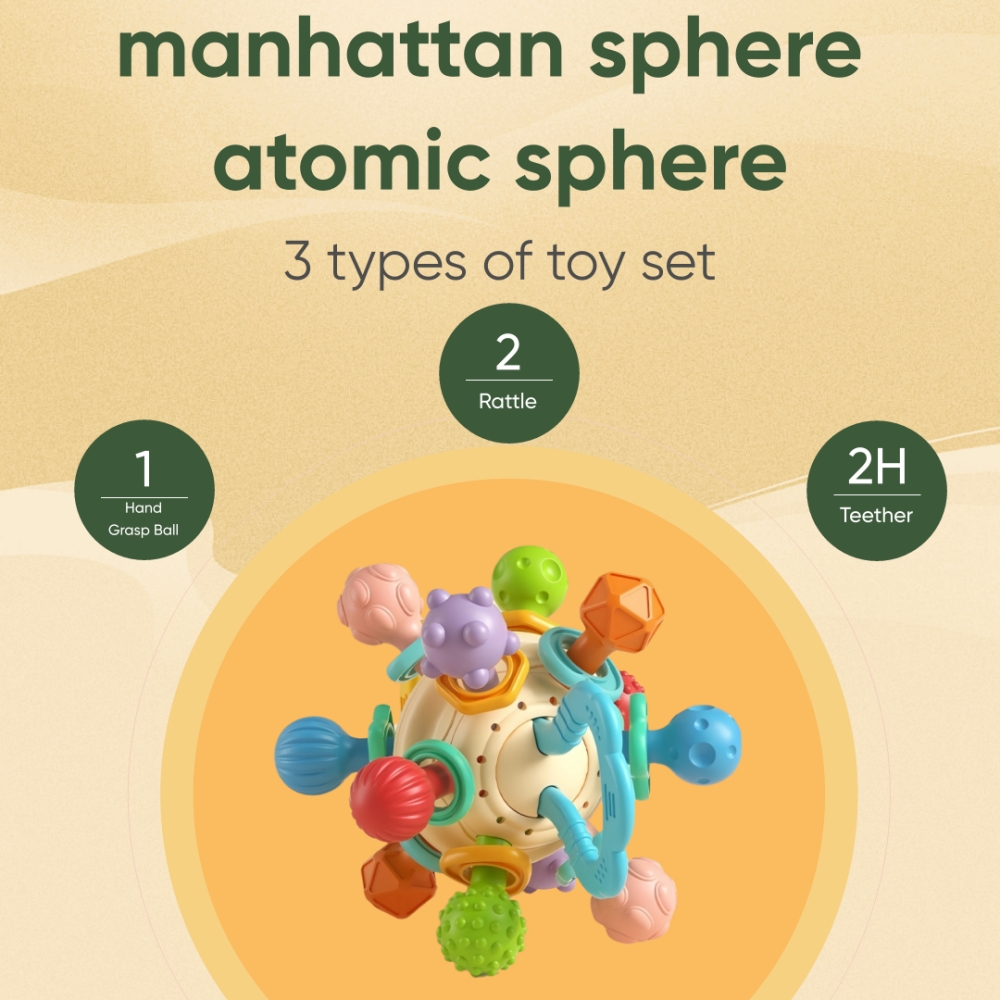 Manhattan-Jouet de dentition en boule atomique pour bébé, hochet à bouillette, colle douce, adapté aux bébés de 0 à 1 an