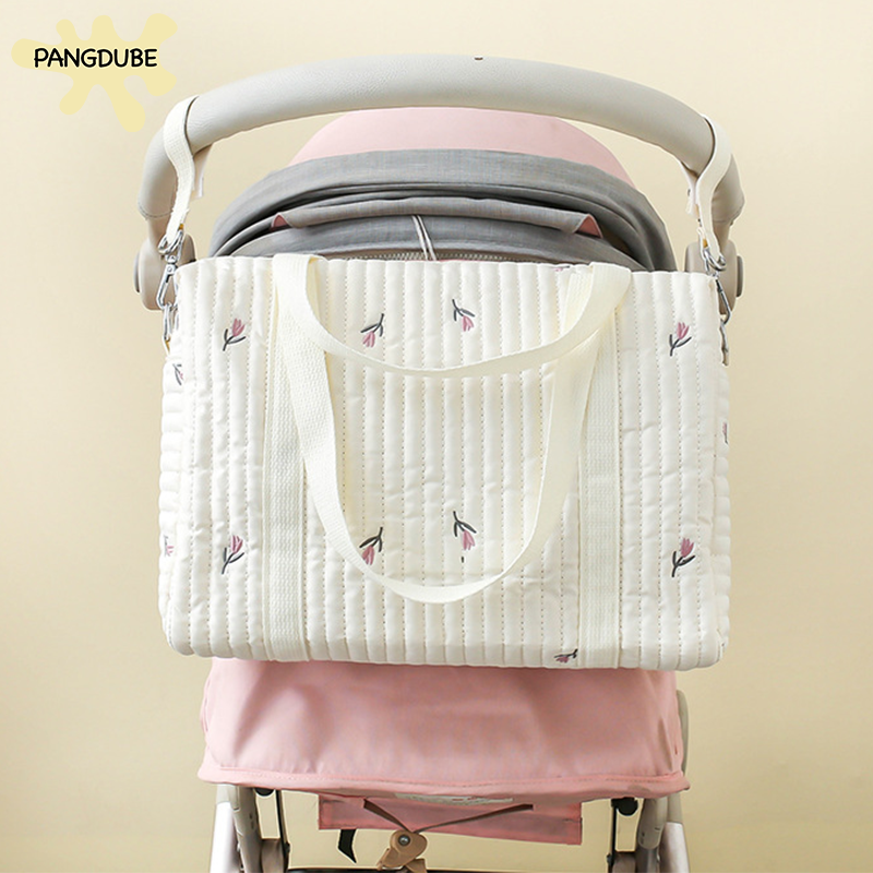 Pangdube 36*12*24cm saco de fraldas do bebê mamãe bolsa de ombro bordado acolchoado saco da mãe para carrinho bolsas para coisas do bebê