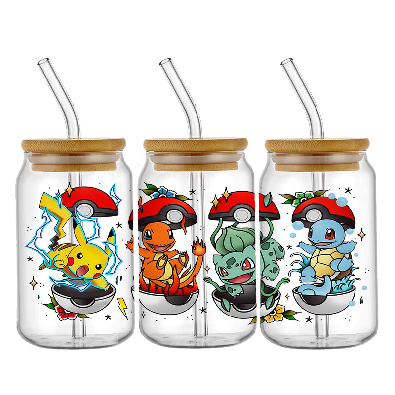 Miniso Cartoon Pikachu Dragon Ball UV DTF Transfer Sticker Waterproof Decals For 16oz Libbey Glass Cup Wrap Stickers Naruto