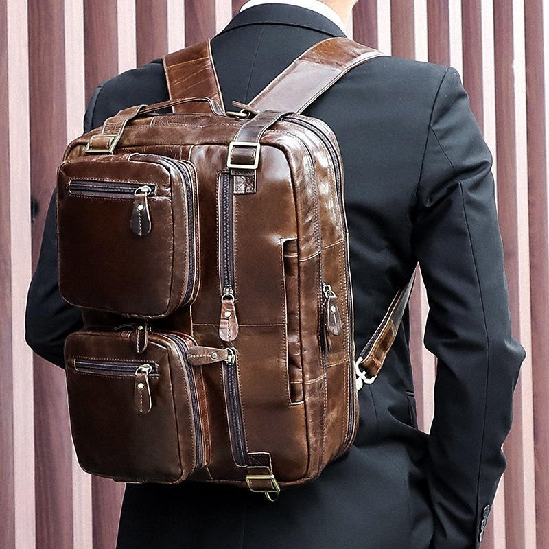 Formale Markendesigner-Aktentasche aus schwarzem Leder, Umhängetasche für Laptop, Notebook-Tasche, echtes Leder, Tragetasche, Rucksack, 3-in-1