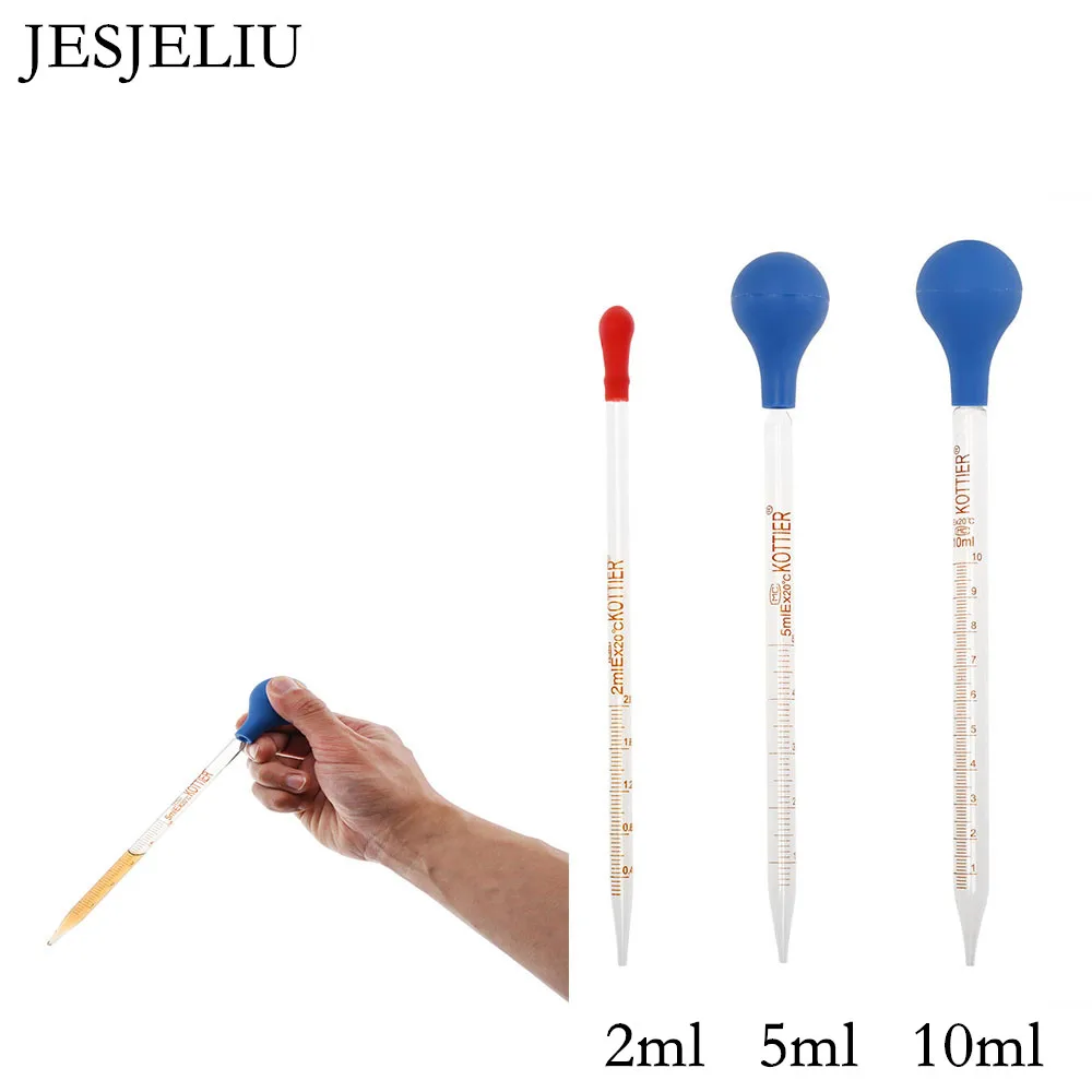 Ống Nhỏ Giọt Pipet Thủy Tinh Quy Mô Đường Phòng Thả Đo Thả Pipet Đỏ Xanh Dương Đầu Cao Su Pipet Đo 3 Cái/lốc 2/5/10Ml