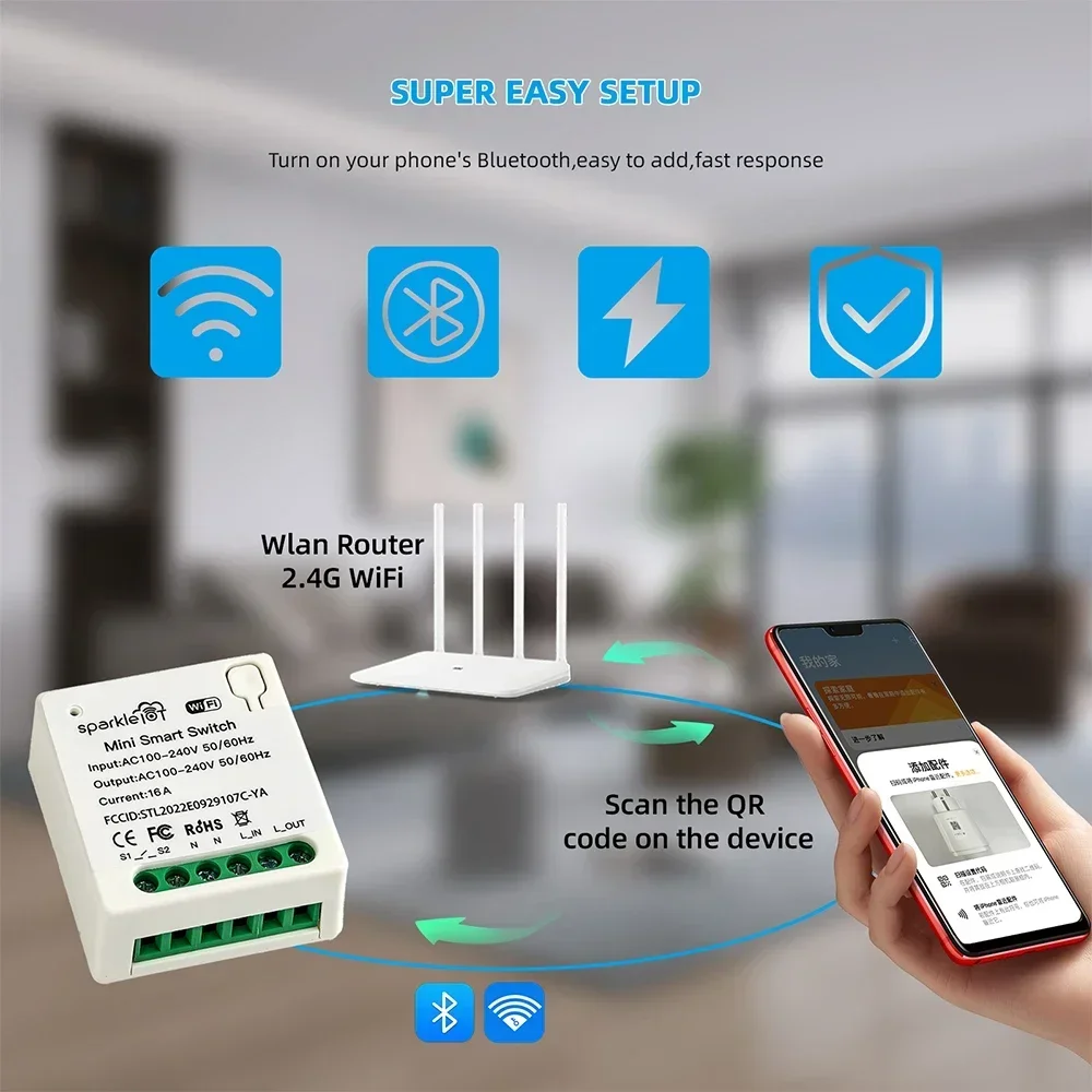 16A Matter WIFI Smart Switch Automatisierungsrelais Smart Breaker Sprachsteuerung Arbeitet mit Alexa/Google Home/Smartthings/Home-Kit Siri
