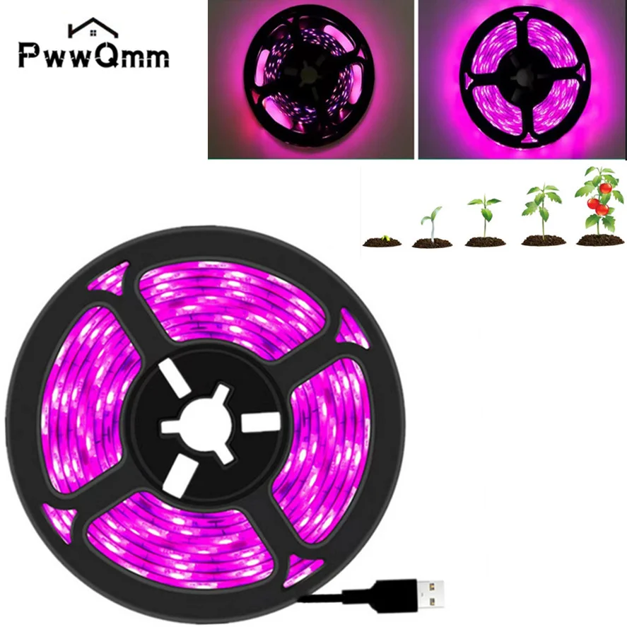 Tira de luces Led USB de espectro completo DC 5V 1-5m, tira de luces LED para cultivo de plantas, lámpara Phyto para tienda de cultivo de plántulas de flores y verduras