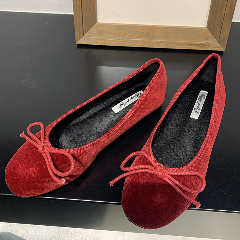Sepatu balet flat wanita sepatu dansa Butterfly-knot sol lembut mode merah 2024 sepatu datar wanita dengan sepatu Lolita