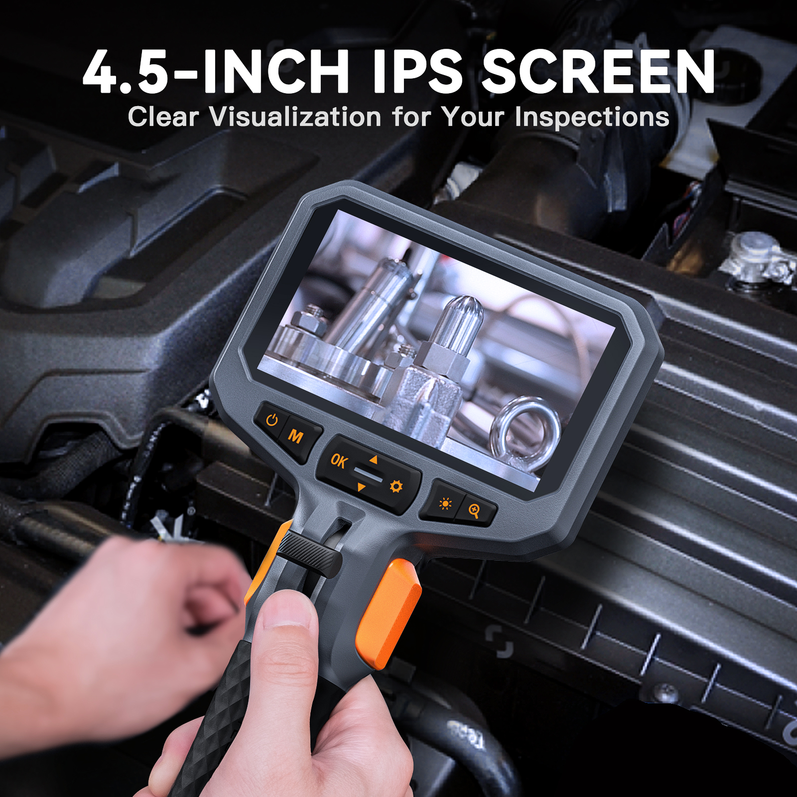 TESLONG TD450S 5.5MM Boroscopio articulado 1080P 5 pulgadas IPS bidireccional 360 °   Cámara endoscópica de dirección Tubo de acero inoxidable de 1 m