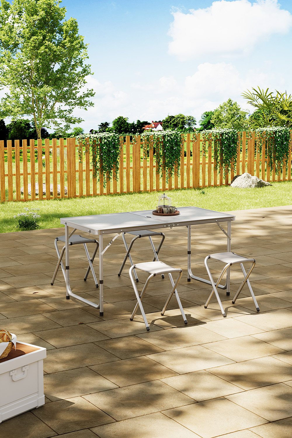 【Breeins】Folding Picnic Table with 4 Stools Portable Lightweight Aluminum Table Stools Set