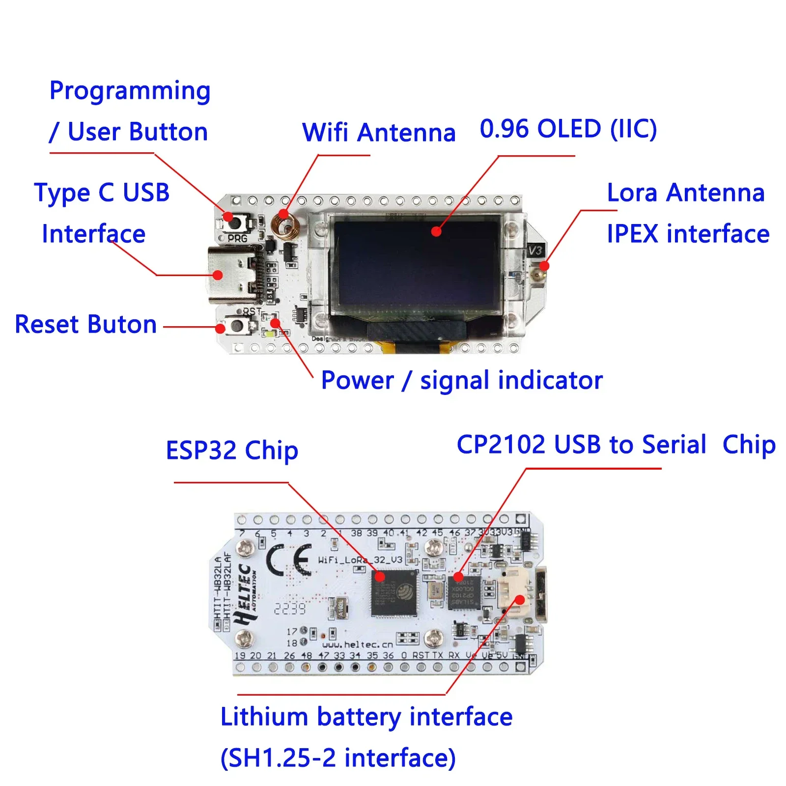 0,96 OLED SX1262 Wifi BLE ESP32 LoRa32 V3 Node Development Board LoRa 32 IoT Dev Board 863–928 MHz mit Gehäuse, verbesserte Version