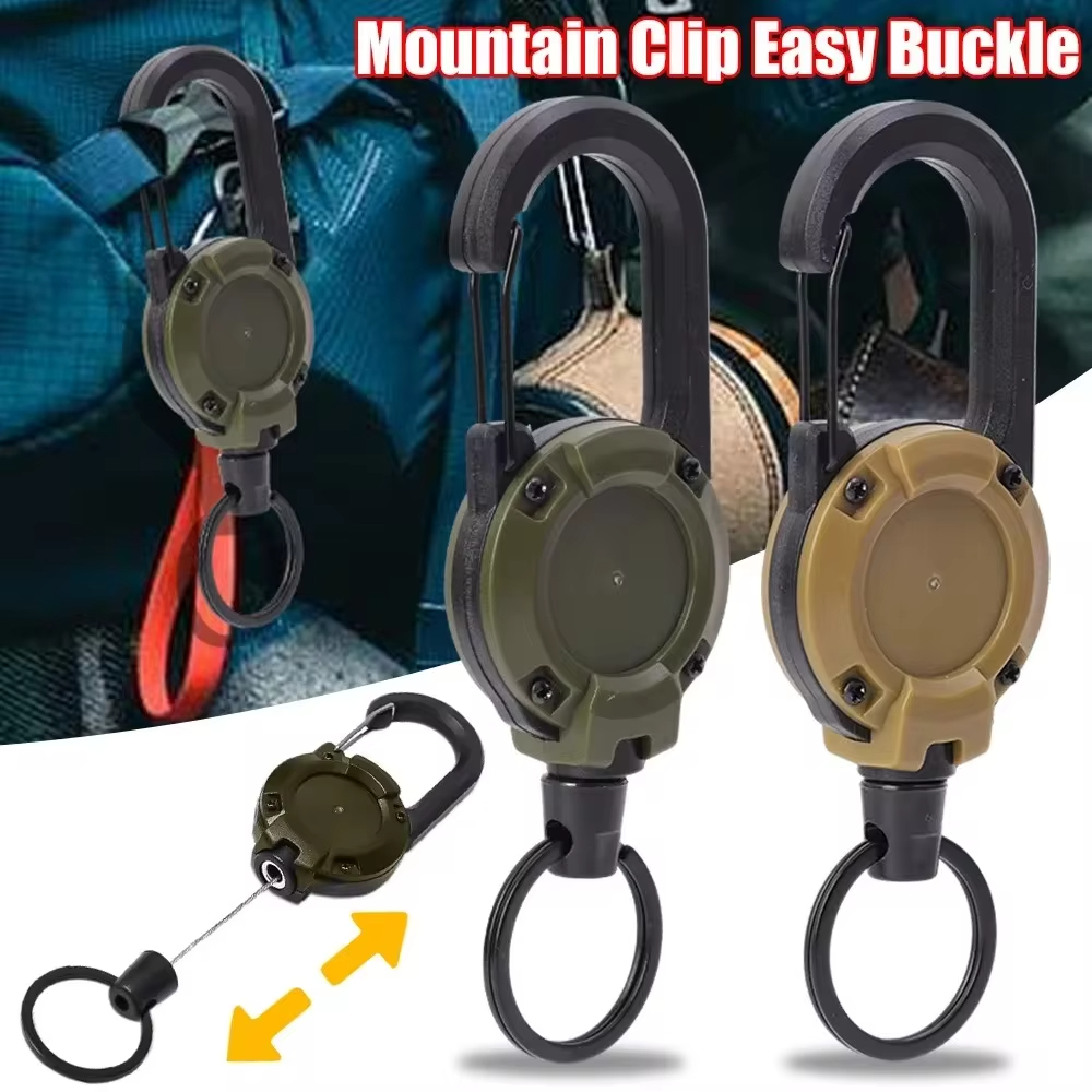 Retractable Heavy Duty Pull Reel Carabiner Strong Steel Wire Rope Buckle Spring Key Ring Outdoor Sporty attachment Keychain Tool