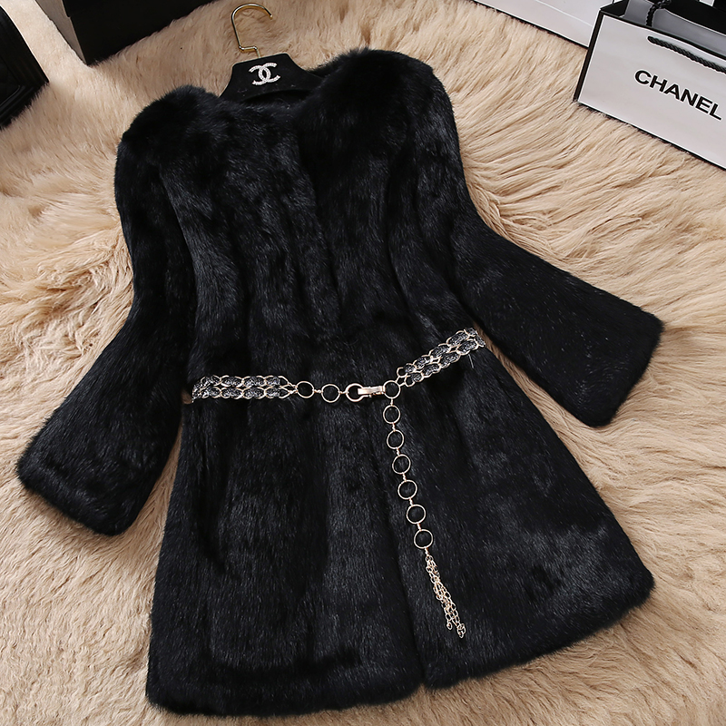 リアルラビットファーコートジャケット2022イン新しい冬女性レックスウサギの毛皮のコートパーカージャケット75センチメートル女性リアルウサギの毛皮のコート