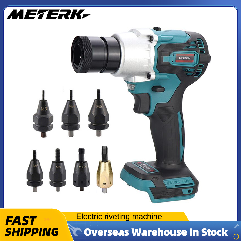 Poderoso Brushless Elétrica Rivet Nut Machine Kit, Conjunto Rebitador Automático, Rebitador Ferramenta com M3-M12 Cabeças Rebitador