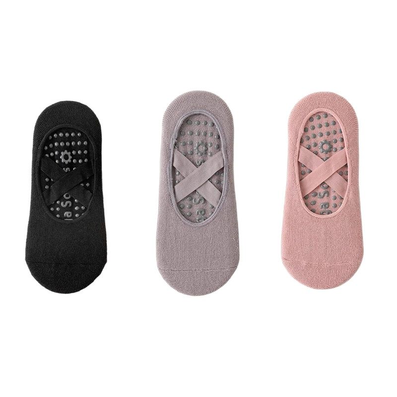 요가 양말 3켤레, 가을 겨울 두꺼운 미끄럼 방지 양말, 초보자를 위한 필라테스 여성용 실내 바닥 댄스 양말