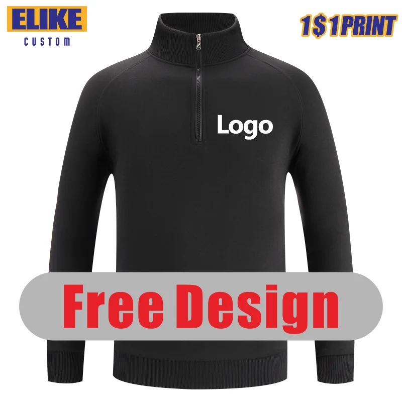 ELIKE Hochwertiger Plüschpullover mit halbem Reißverschluss, individueller Logo-Druck, persönliches Design, 6 Farben, für Männer und Frauen, Stickerei, neues Sweatershirt