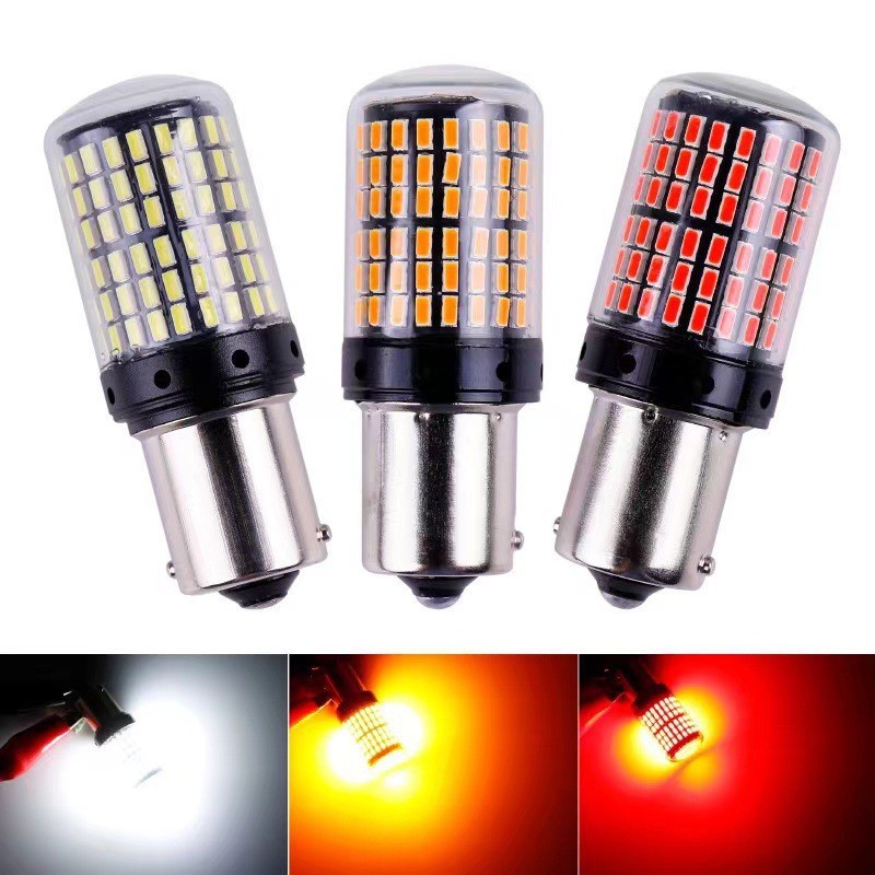 2pcs LED Lâmpadas de sinalização CanBus 1156 BA15S P21W 1157 BAY15D P21/5W 7440 7443 W21/5W T20 3014/144SMD 12V Luz de freio traseiro do carro