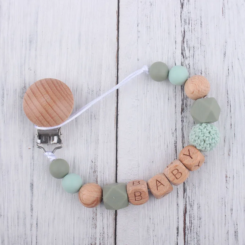 ส่วนบุคคลชื่อ Baby Pacifier คลิปโซ่ลูกปัดซิลิโคน Teethers Dummy จุกนมผู้ถือคลิปทารกแรกเกิดการงอกของฟันของเล่นอุปกรณ์เสริม