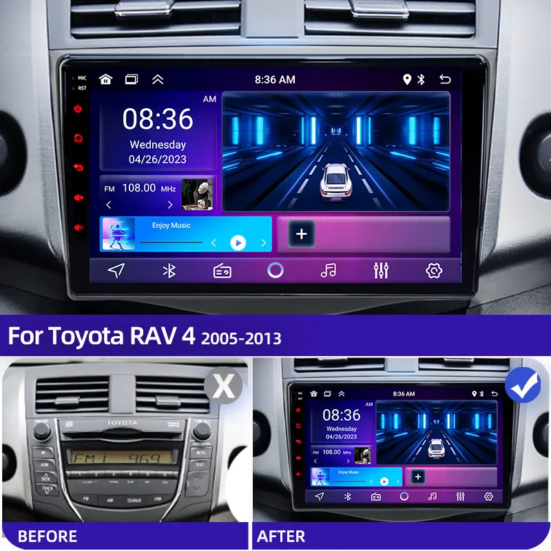 9 "Android 12 Radio del coche para Toyota RAV4 Rav 4 2005-2013 reproductor Multimedia 2Din Carplay DSP navegación GPS 4G Net WIFI estéreo DVD