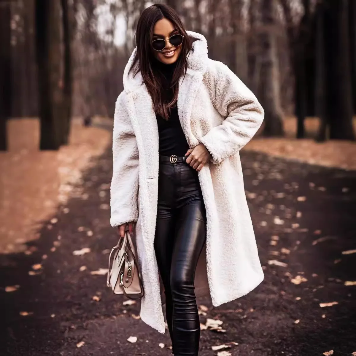 Frauen Herbst und Winter Neue Mode Woolen Mantel Einfarbig Lose Lange ärmeln Casual Woolen Mit Kapuze Single-taste Lange Mantel