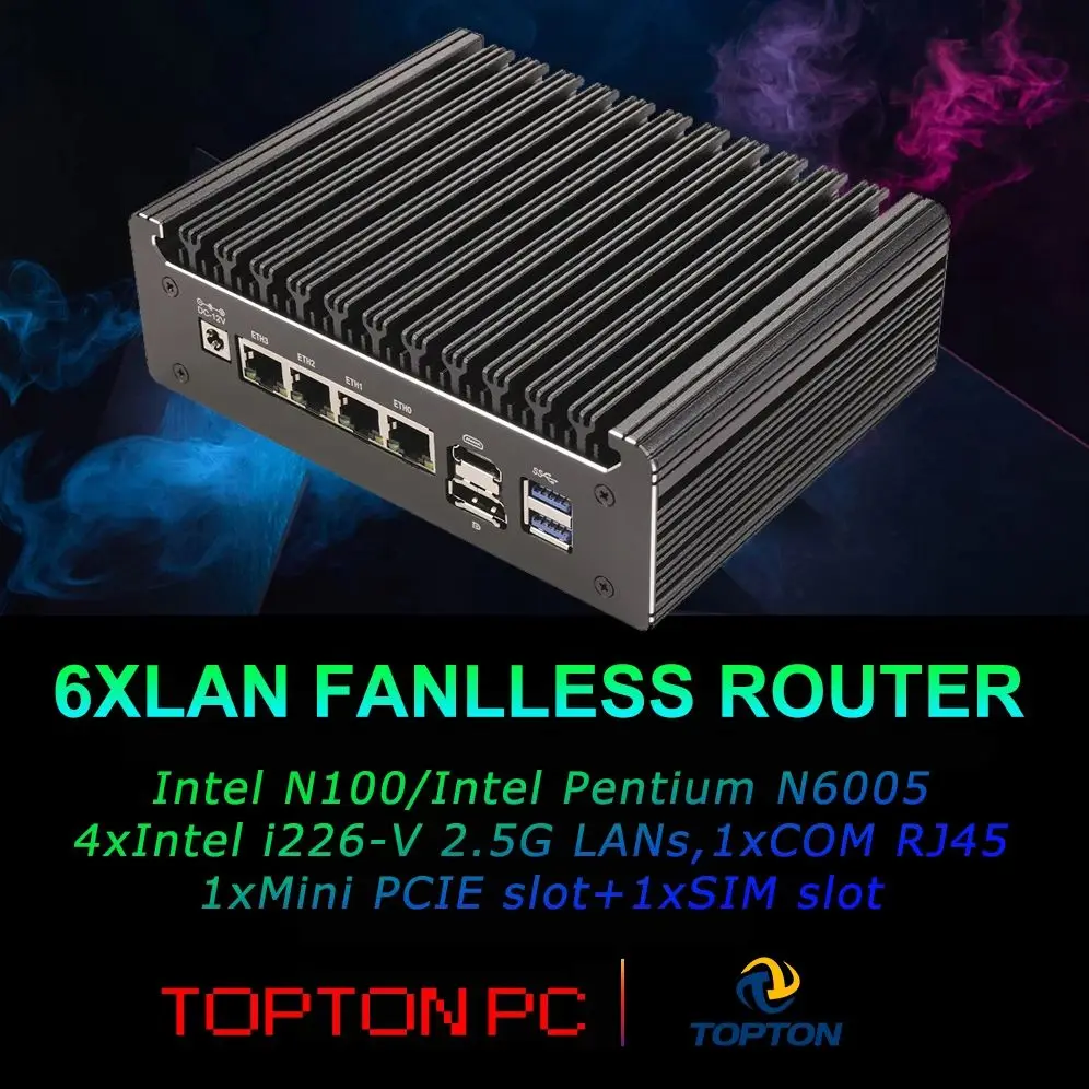 Mini Computer with 4 LANs i226-V 2.5G AES-Ni Intel N100 Pentium N6005 Pfsense Firewall Router Server Computer 4*USB 1*COM RJ45