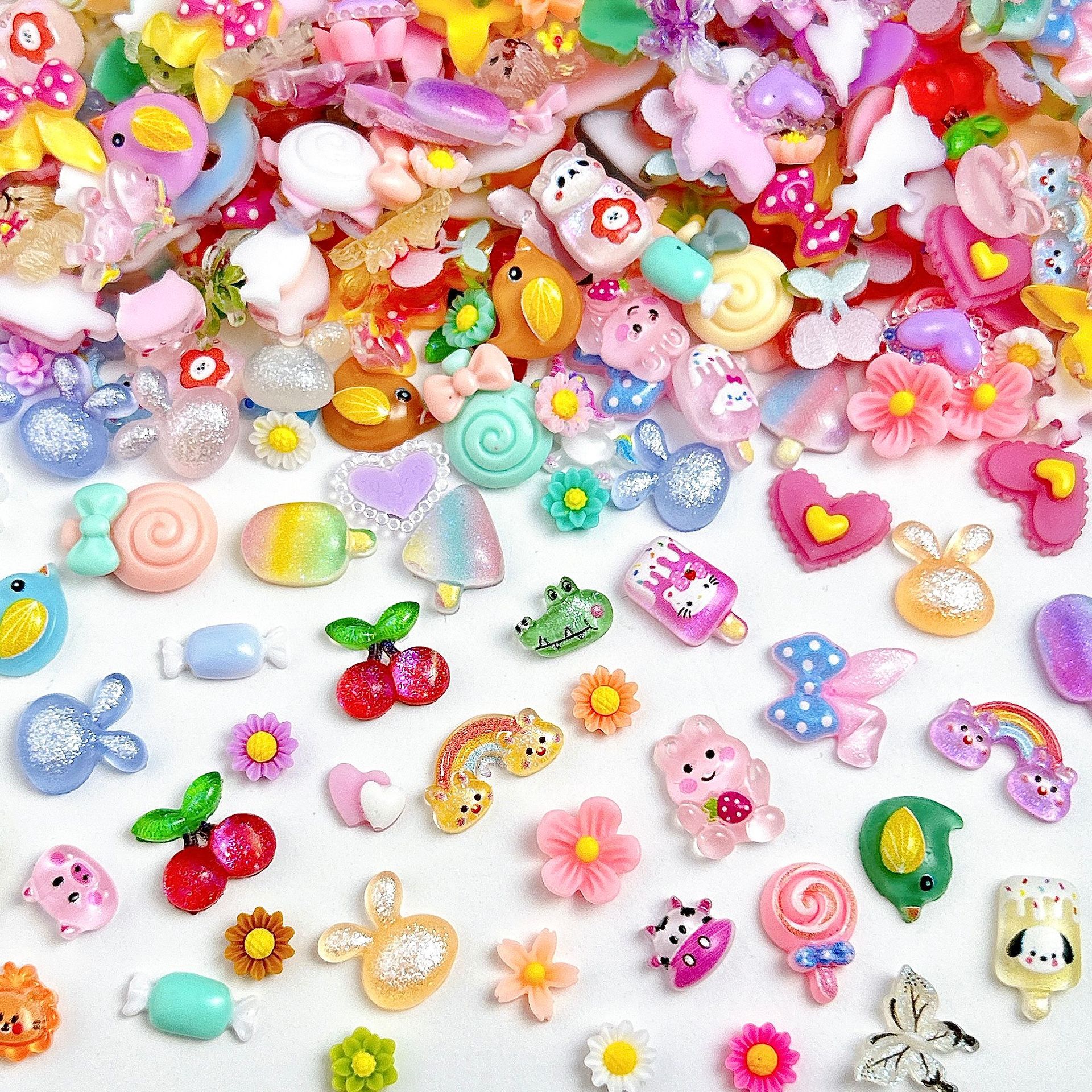 100 pçs aleatório misturado morango flores encantos do prego resina doce flatback lua arte do prego decoração acessórios manicure diy