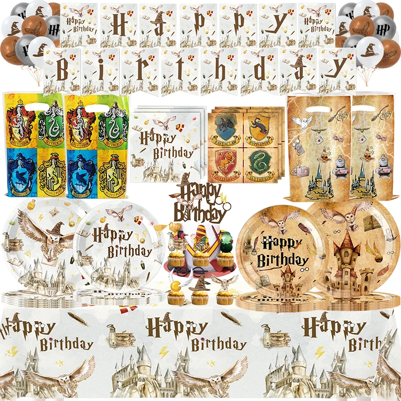 Decoración de fiesta de cumpleaños escolar mágica, vajilla de papel, plato, servilleta, mago, Halloween, suministros para fiesta de Baby Shower para niños, globos