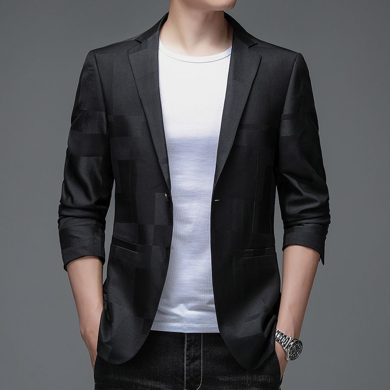 2024 Nueva chaqueta de traje de negocios sociales de los hombres de verano de un solo pecho de vestir chaqueta de traje de jacquard de los hombres