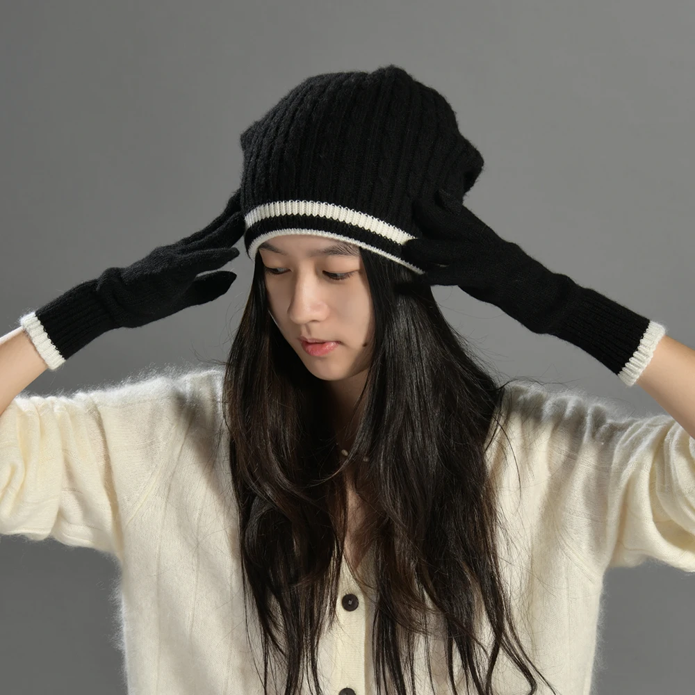 Jxwatcher Damen-Strickmütze, Handschuh-Set, 2025, Herbst und Winter, neuer Stil, Kaschmir-Wollmischung, Skullies, Hüte und Handschuhe, modische warme Sets