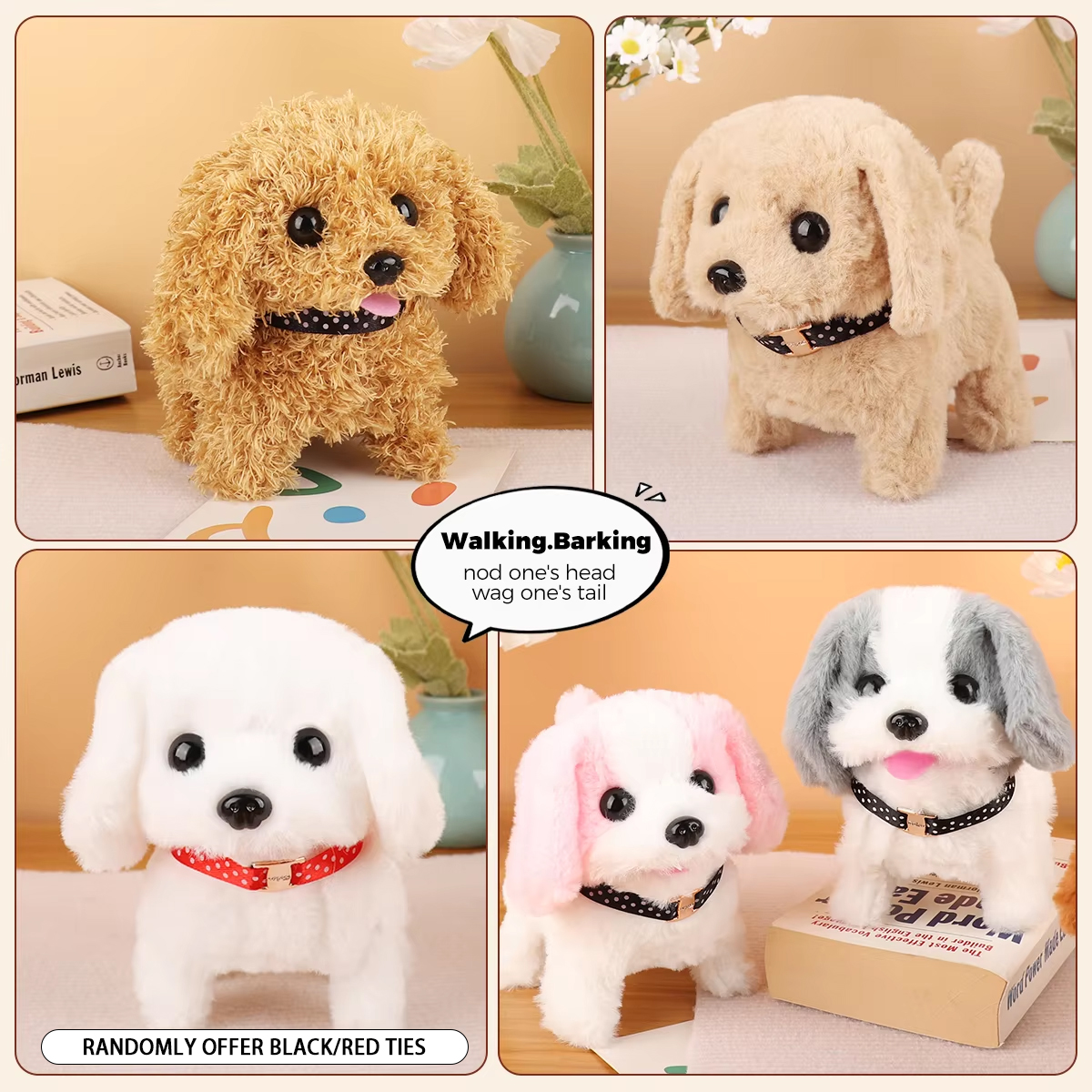 1pc simulação de pelúcia elétrica cão teddy filhote de cachorro andando som derrubando brinquedo eletrônico para animais de estimação para presente de natal presente de ano novo