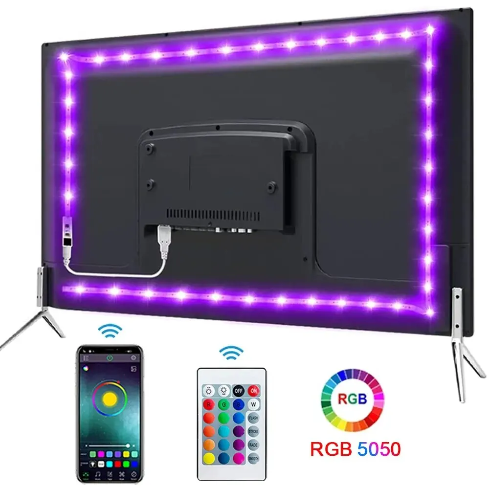 Klebeband Bluetooth USB LED Streifen Licht 5050 SMD 5V USB RGB Lichter Flexible LED Lampe Band Band RGB Selbstklebende TV Desktop Diode