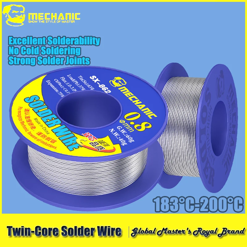 MECHANIC 2/5/10 Pcs SX-862 60g Dual Core Solder Wire with Two Flux Cores 183-200C Melting Point Strong Welding