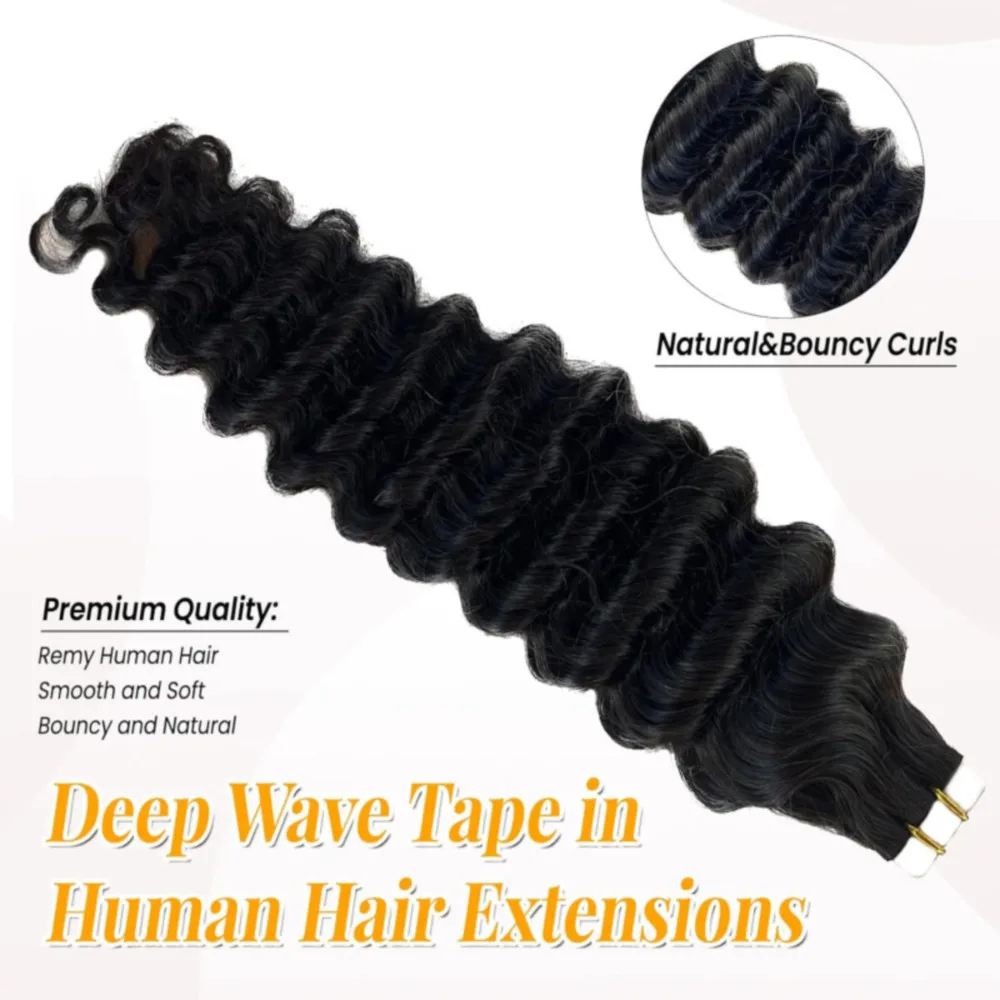 เทปต่อผมมนุษย์ผม Deep Wave ที่มองไม่เห็นบราซิล 100% ผมมนุษย์ธรรมชาติ Curly เทป Ins Extensions 16-26 นิ้ว