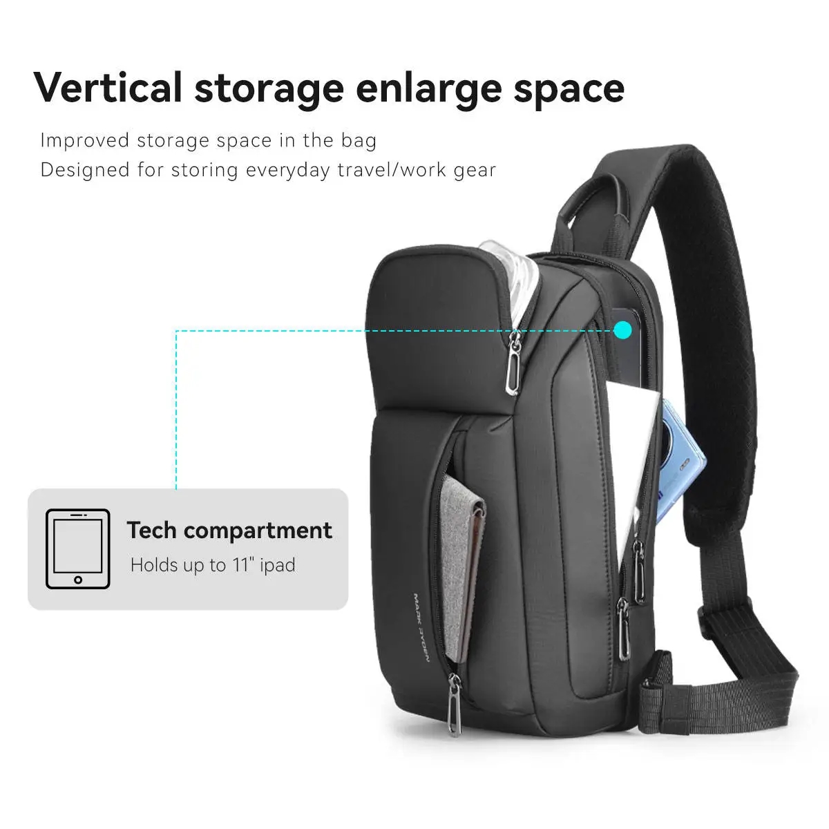 Mark ryden 11 bolsa na moda materiais à prova dwaterproof água saco de peito masculino com grande capacidade moda multi-bolsos saco fino para masculino