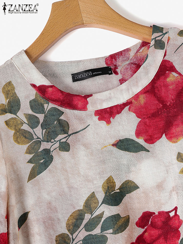 ZANZEA 2025 Böhmische Tunika-Oberteile mit 3/4-Ärmeln, lässig, Urlaub, Strand, Blusas, Chemise, Arbeitshemd, Vintage-Sommerbluse mit Blumenmuster
