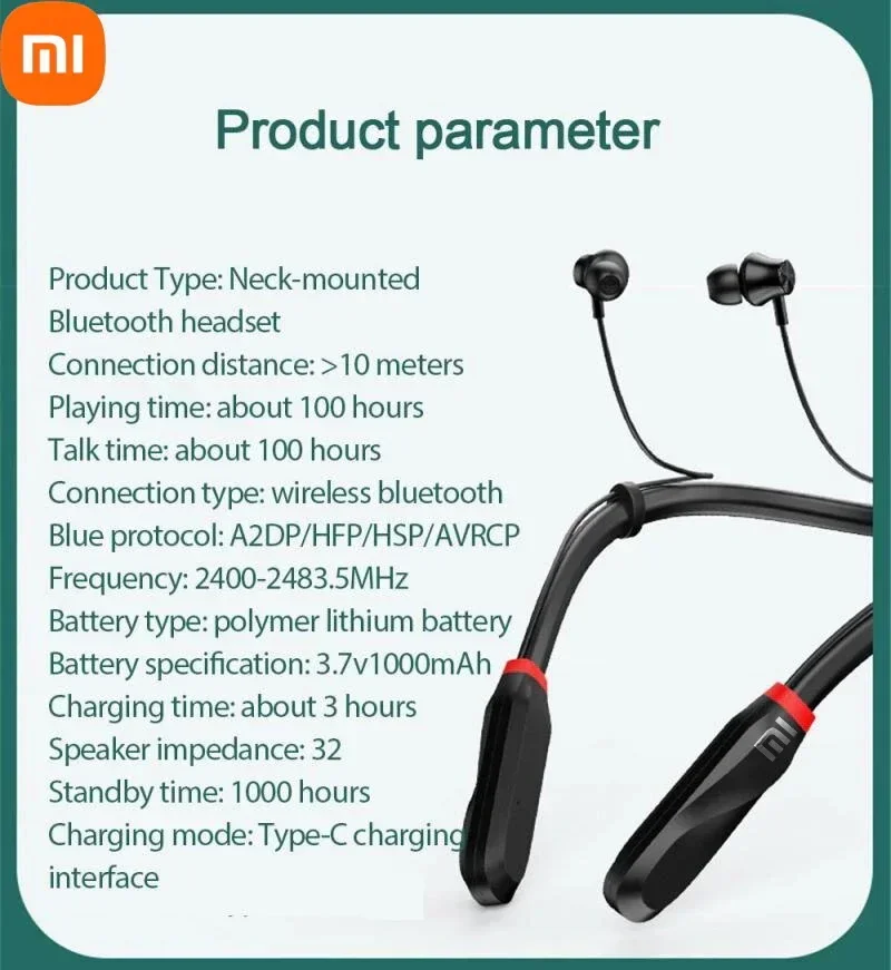 Беспроводные наушники Xiaomi Mijia, 200 часов воспроизведения, шейный ремешок, Bluetooth 5,1, наушники с микрофоном, 9D стерео наушники, гарнитура
