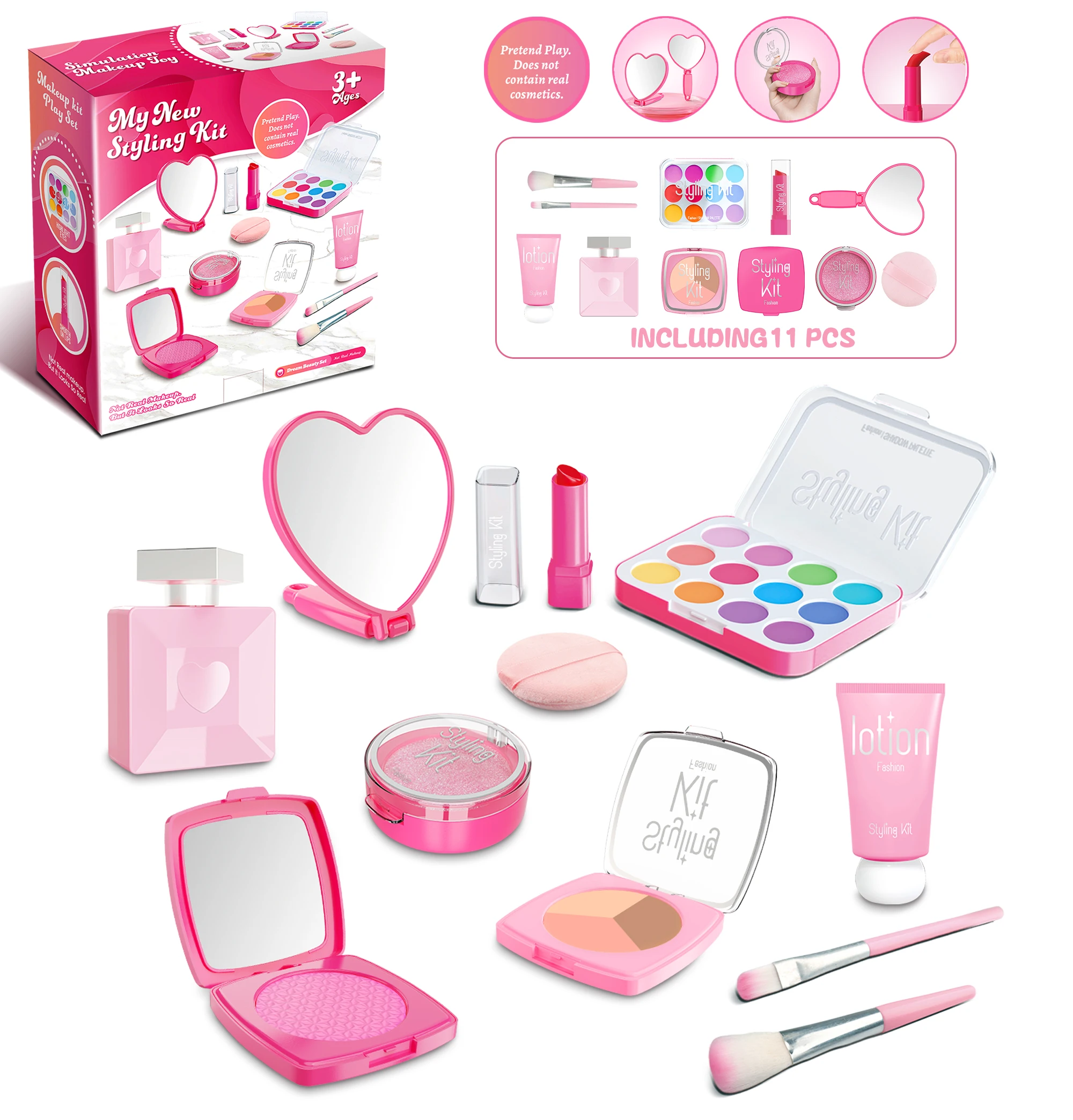 Jugar juguetes de maquillaje, cosméticos simulados, juego de maquillaje falso, lápiz labial en polvo, colorete, no maquillaje Real para regalos de niñas