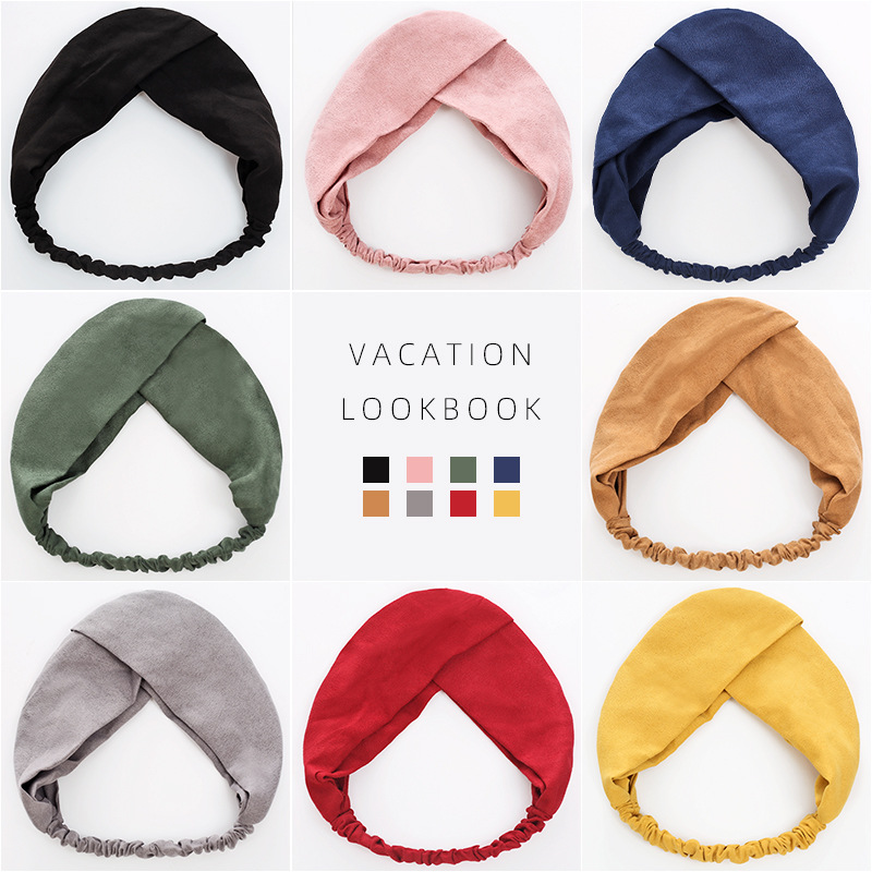 Cross Turban Solid Headbands สําหรับผู้หญิง Twist Knotted Boho Suede ผมสําหรับสาวหวาน Bow Headwrap อุปกรณ์เสริมผม Vintage