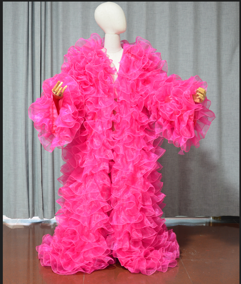 Amazing Layered Organza Long Jacket Puffy And Long Full Sleeves Cape  Vest Outfit  Party fashion stage drag queen Coat cloak