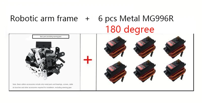 Braço robô mg996 6 dof com garra de metal, base rotativa de disco 180/360 para robô arduino, kit diy, arquivos 3d uno/esp32, robô programável