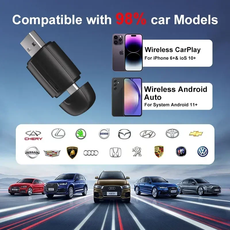 FLIXIVI 2025 2 в 1 двойной интерфейс беспроводной CarPlay/Android автоматический беспроводной адаптер Smart Mini Box Plug быстрое подключение универсальный