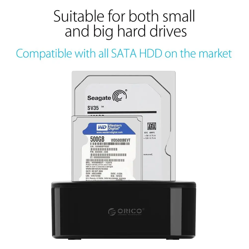 ORICO Dual-Bay Hard Drive Docking Station สําหรับ 2.5/3.5 นิ้ว HDD SSD SATA USB 3.0 HDD Docking Station พร้อม 12V3A Power Adapter